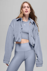 Alo Yoga Ribbed Velour Cropped Mountain Side Jacket - Winter Frost