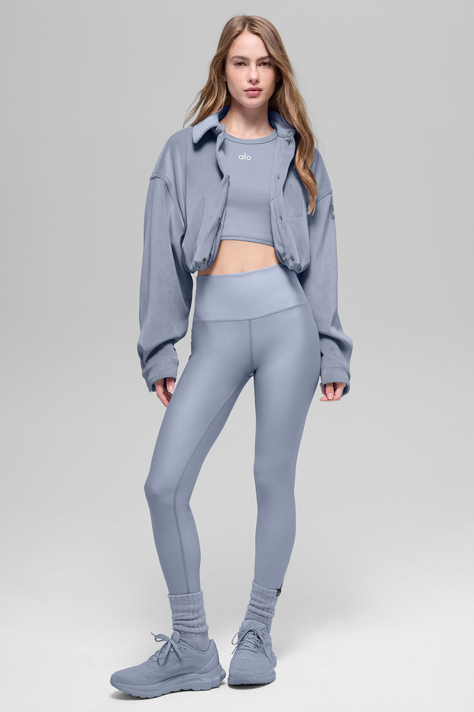 Alo Yoga Ribbed Velour Cropped Mountain Side Jacket - Winter Frost