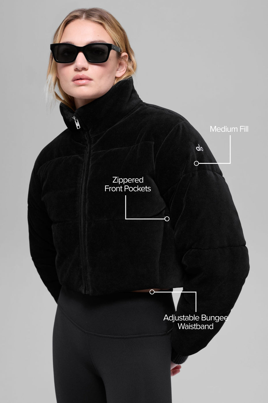 Alo Yoga Micro Corduroy Dreamy Puffer - Black
