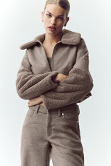 Alo Yoga Wool Blend Nightfall Bomber - Alpine Cocoa Heather