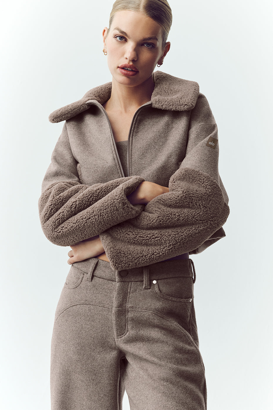 Alo Yoga Wool Blend Nightfall Bomber - Alpine Cocoa Heather