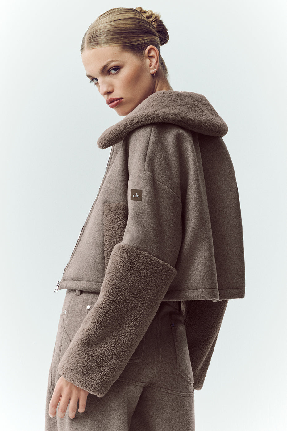 Alo Yoga Wool Blend Nightfall Bomber - Alpine Cocoa Heather
