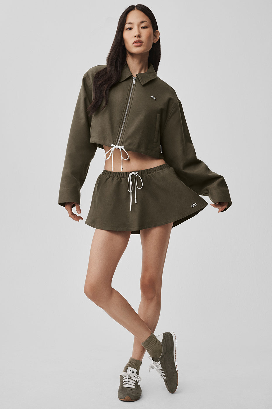 Alo Yoga Cropped Fan Favorite Full Zip Jacket - Olive Tree