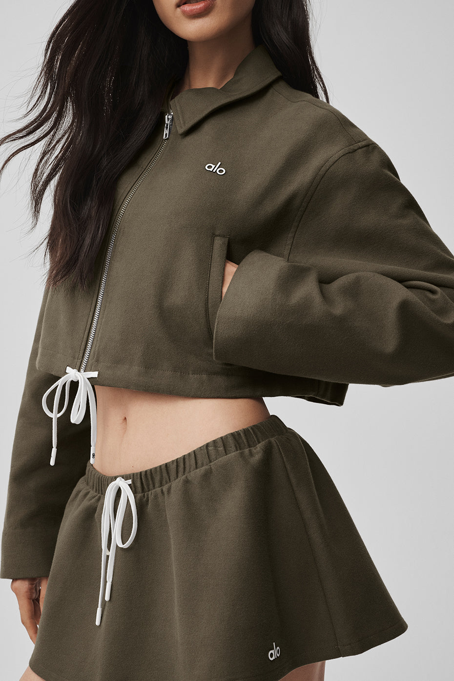 Alo Yoga Cropped Fan Favorite Full Zip Jacket - Olive Tree