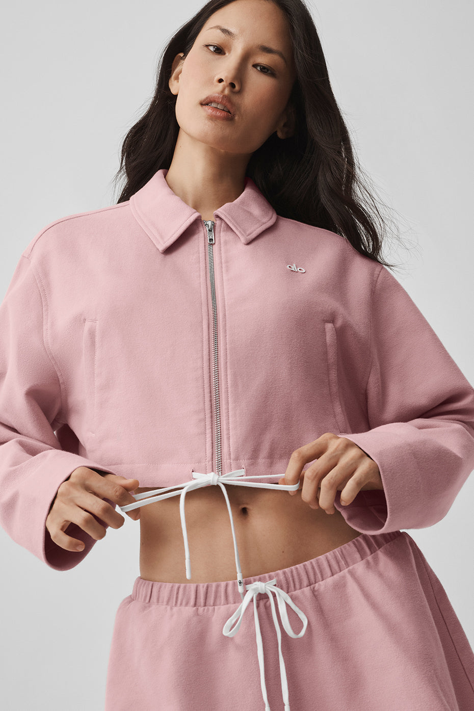 Alo Yoga Cropped Fan Favorite Full Zip Jacket - Vintage Pink