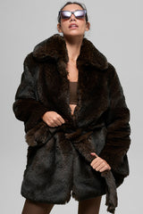 Alo Yoga Faux Fur Starstruck Coat - Midnight Brown/Black