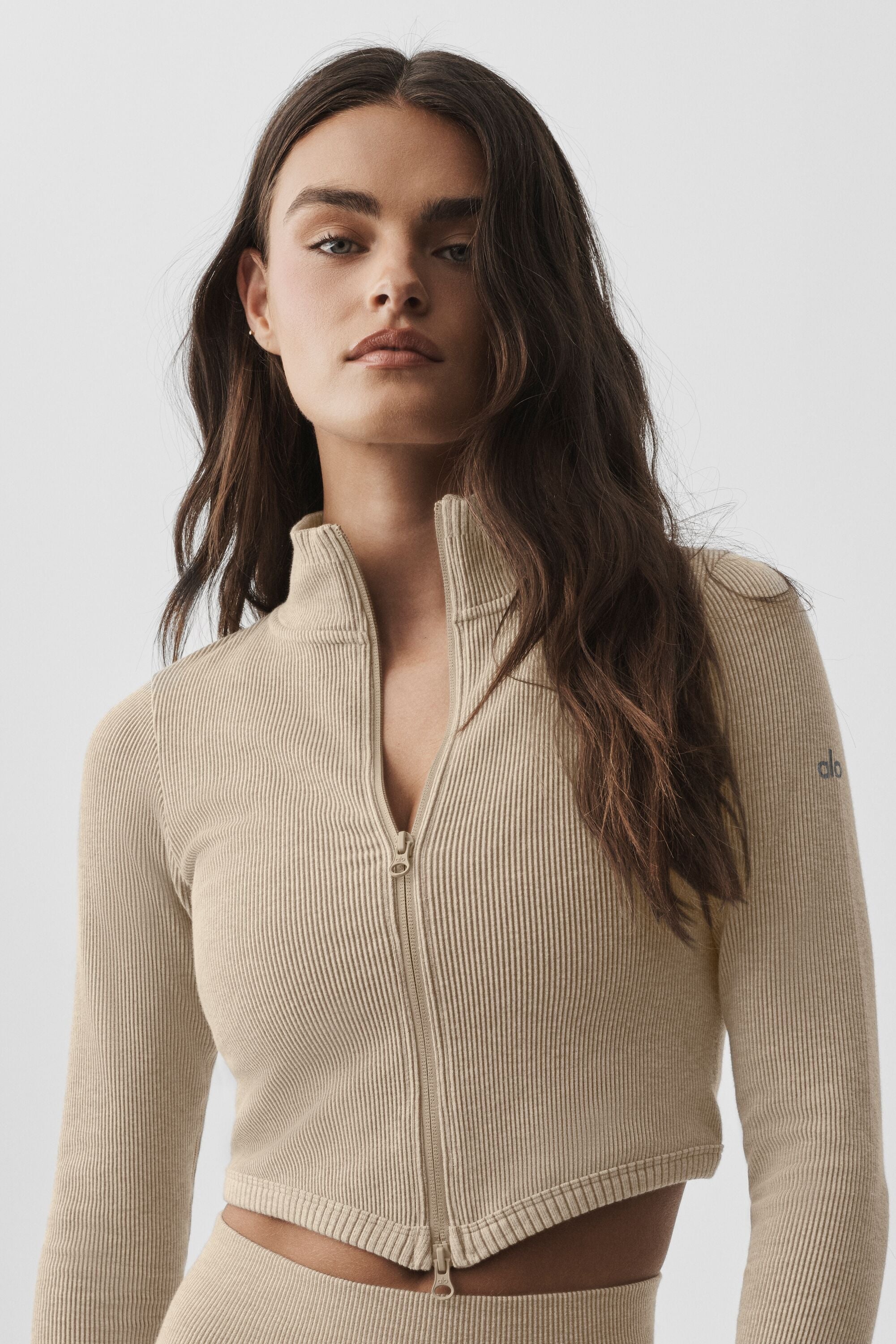 Alo Yoga Seamless Two Tone Rib Jacket - Gravel Heather