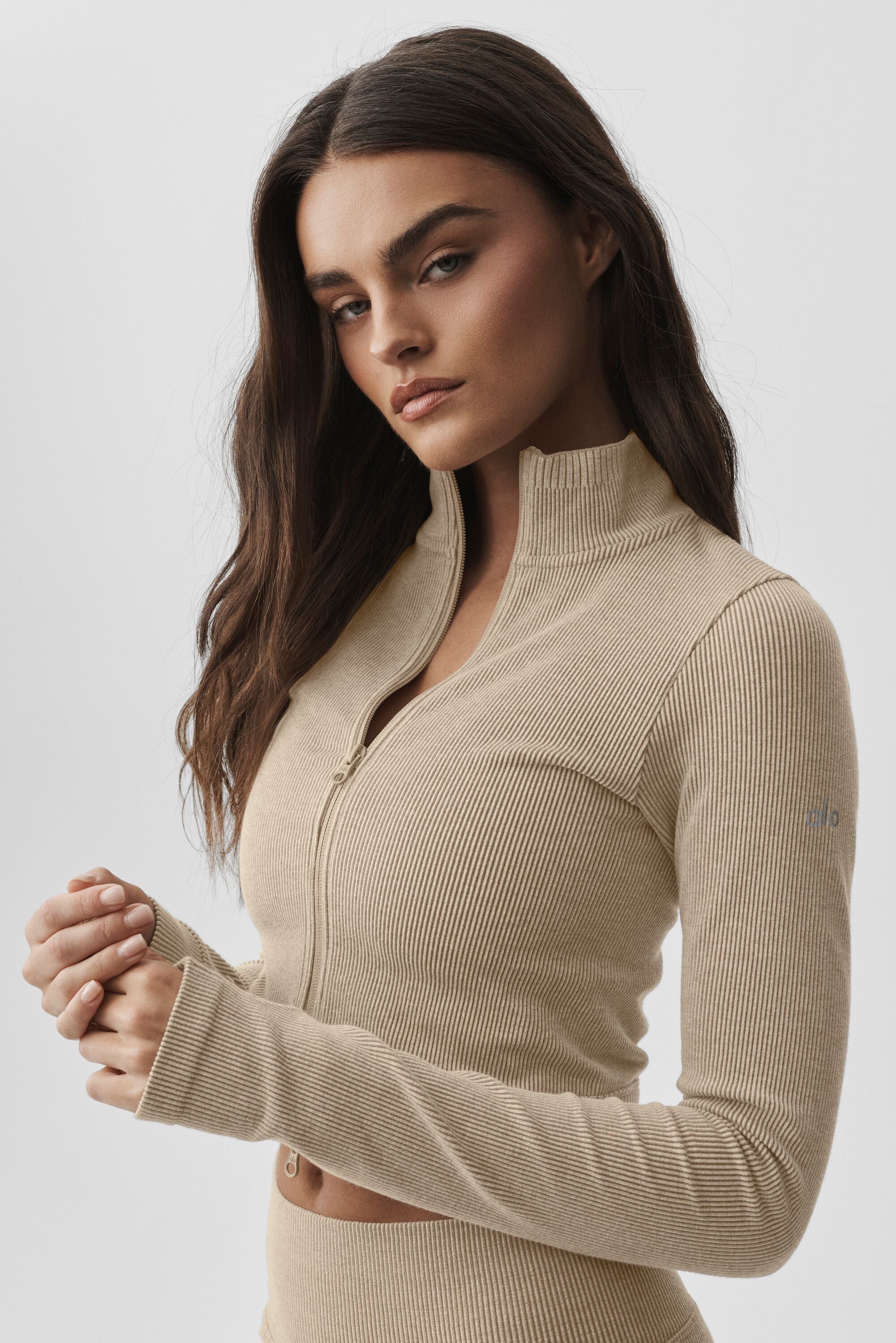 Alo Yoga Seamless Two Tone Rib Jacket - Gravel Heather