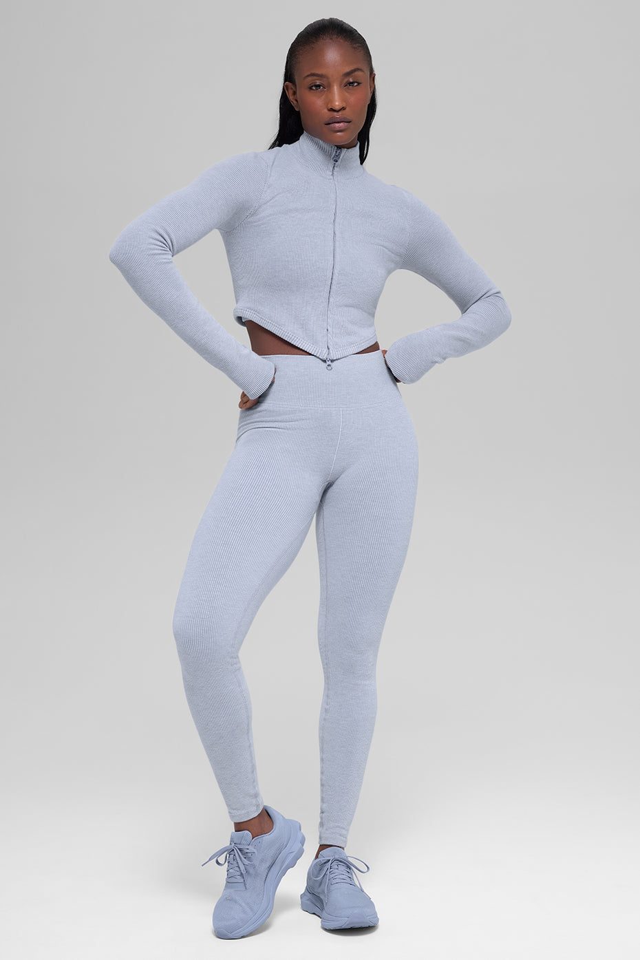 Alo Yoga Seamless Two Tone Rib Jacket - Winter Frost Heather