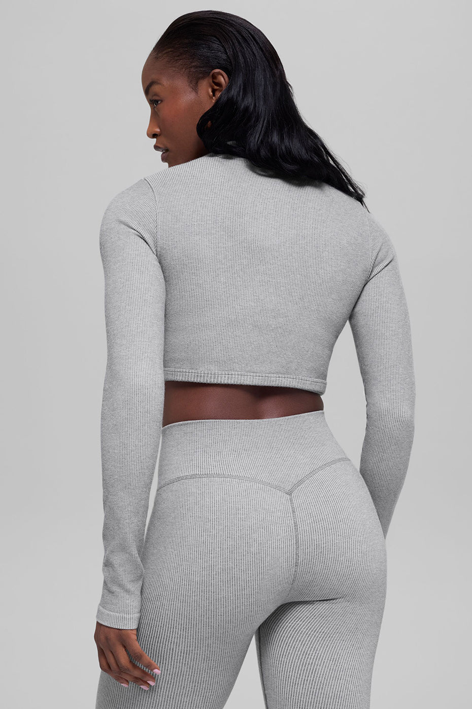 Alo Yoga Seamless Two Tone Rib Jacket - Light Misty Grey Heather