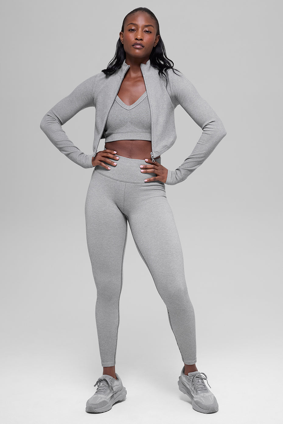 Alo Yoga Seamless Two Tone Rib Jacket - Light Misty Grey Heather