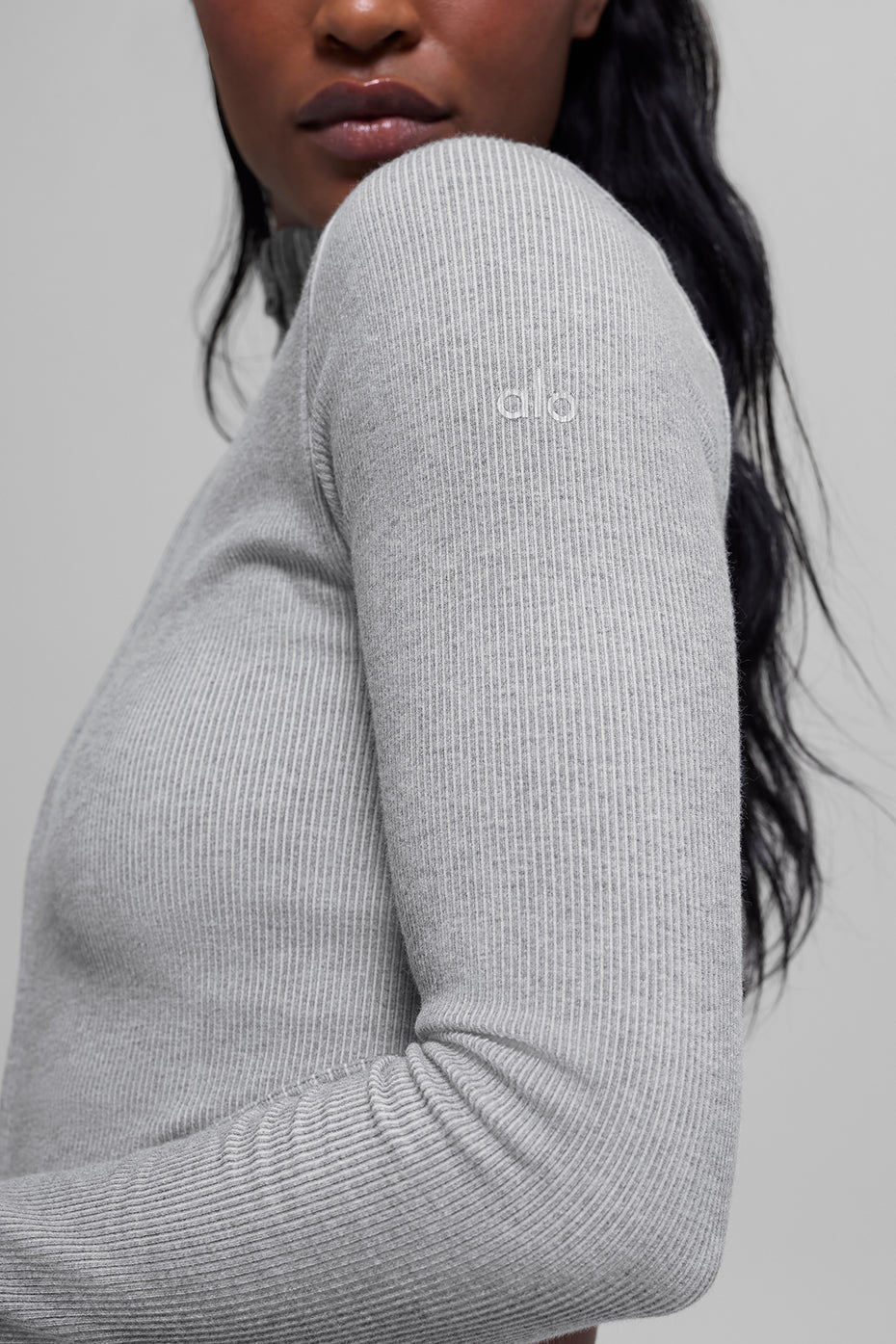 Alo Yoga Seamless Two Tone Rib Jacket - Light Misty Grey Heather