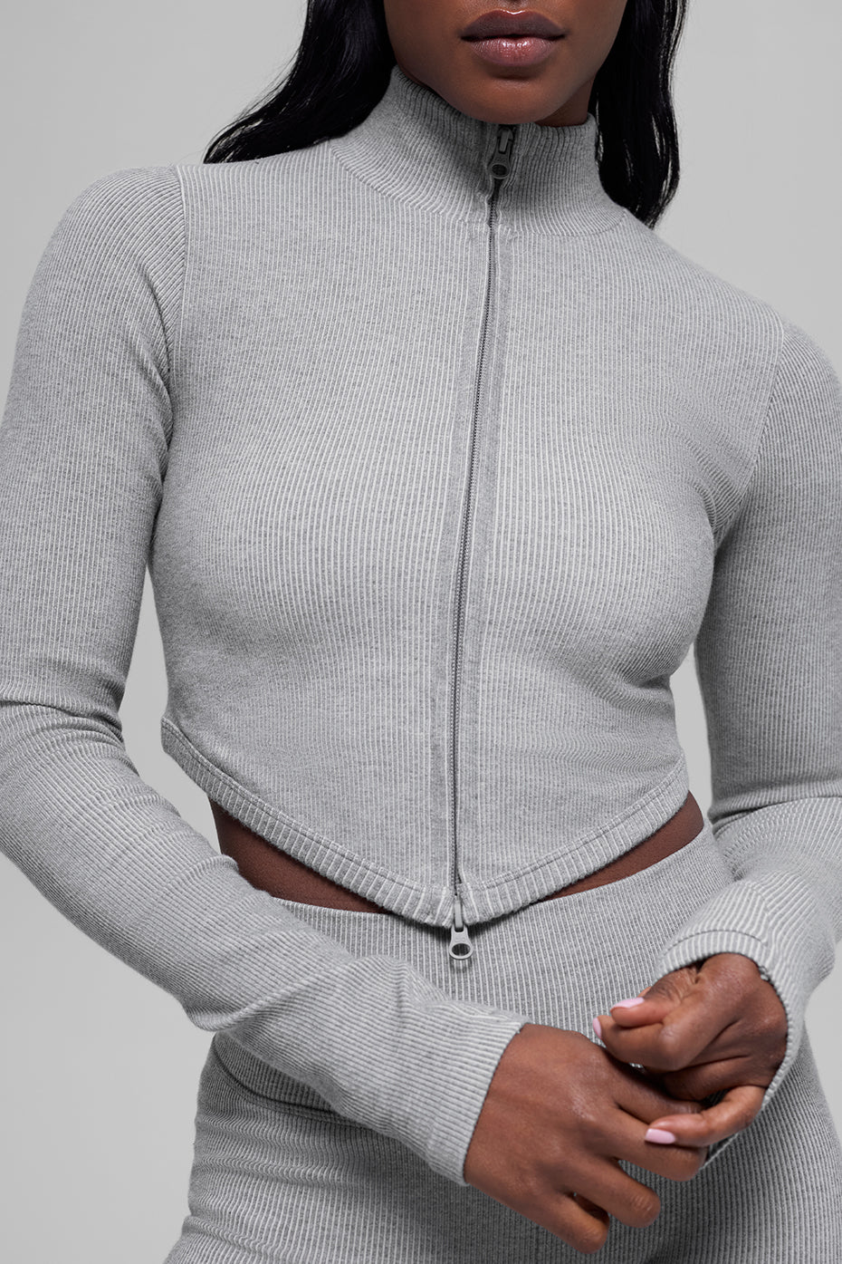 Alo Yoga Seamless Two Tone Rib Jacket - Light Misty Grey Heather