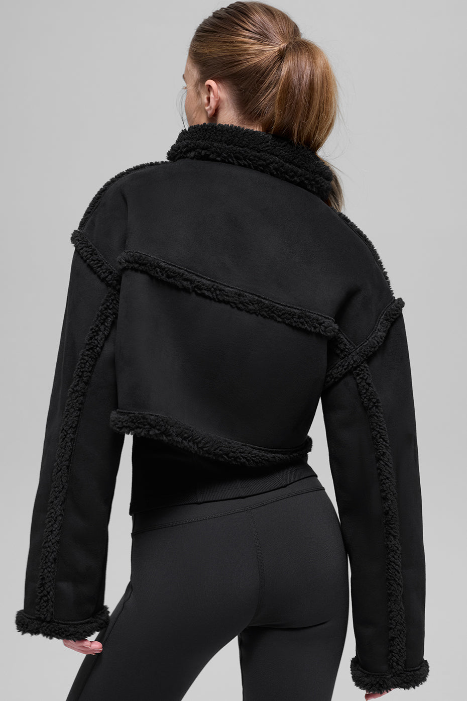 Alo Yoga Faux Shearling Snowfall Cropped Jacket - Black