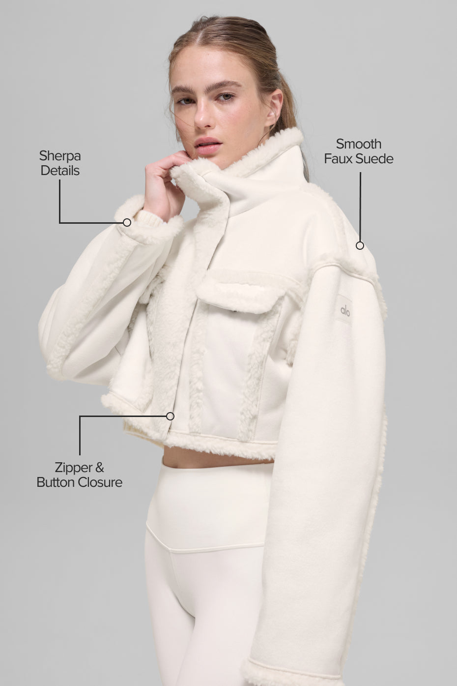 Alo Yoga Faux Shearling Snowfall Cropped Jacket - Ivory