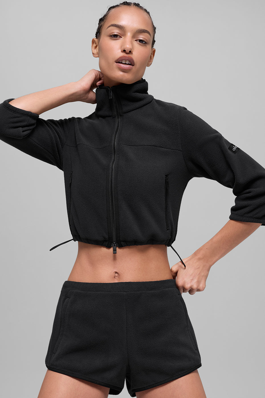 Alo Yoga Polar Fleece Retreat Cropped Jacket - Black