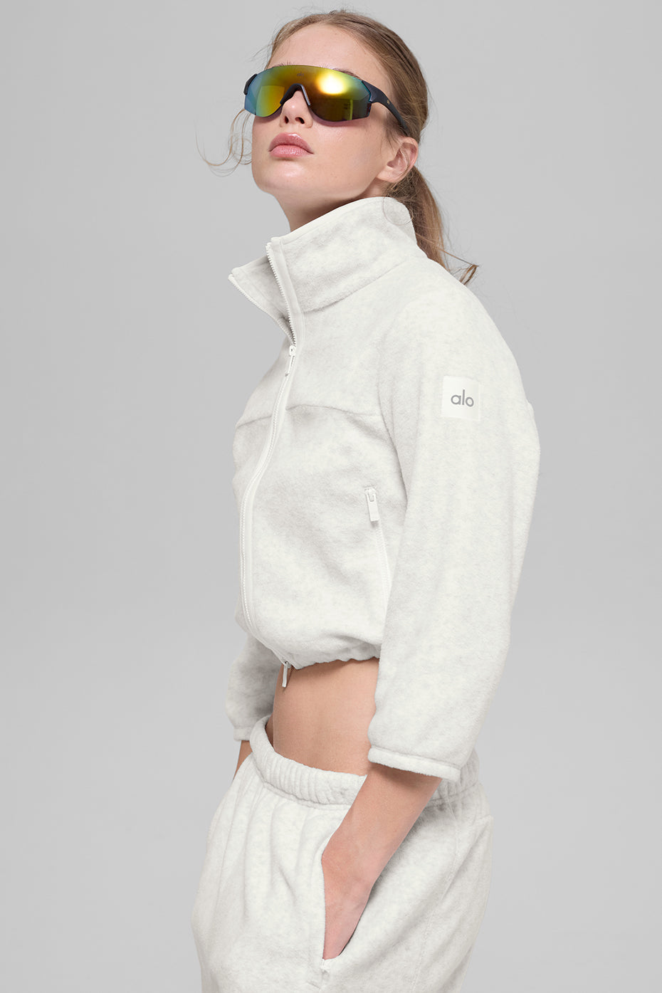 Alo Yoga Polar Fleece Retreat Cropped Jacket - White Heather Grey
