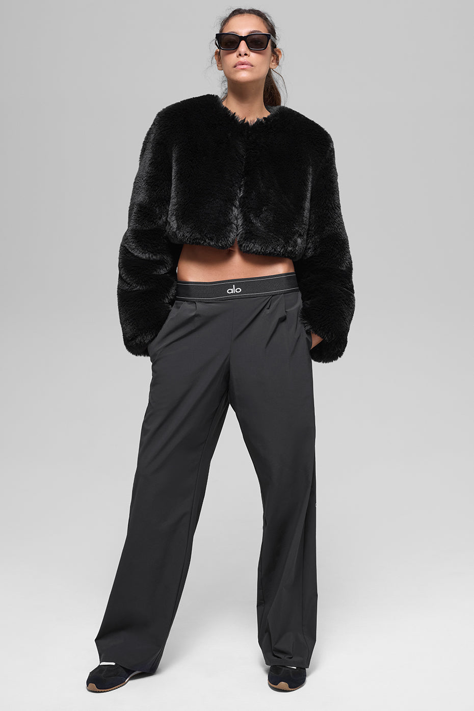Alo Yoga Faux Fur Chic Cropped Jacket - Black