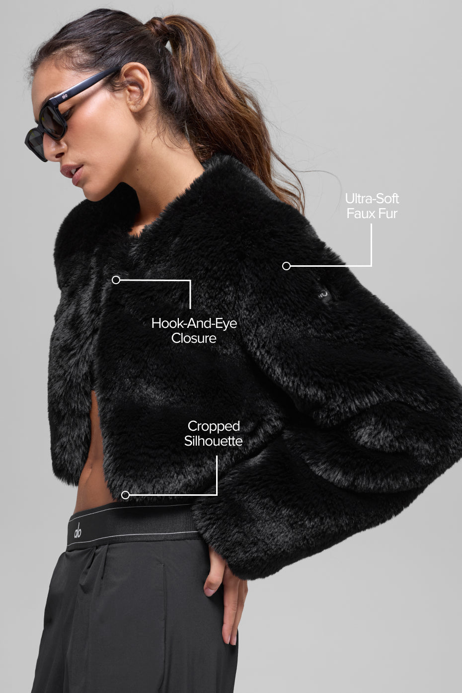 Alo Yoga Faux Fur Chic Cropped Jacket - Black
