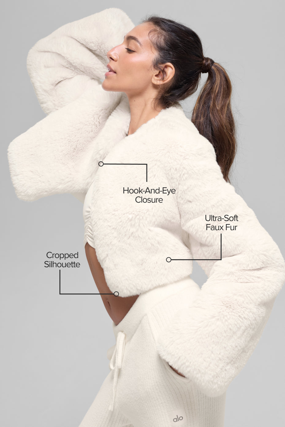 Alo Yoga Faux Fur Chic Cropped Jacket - Ivory