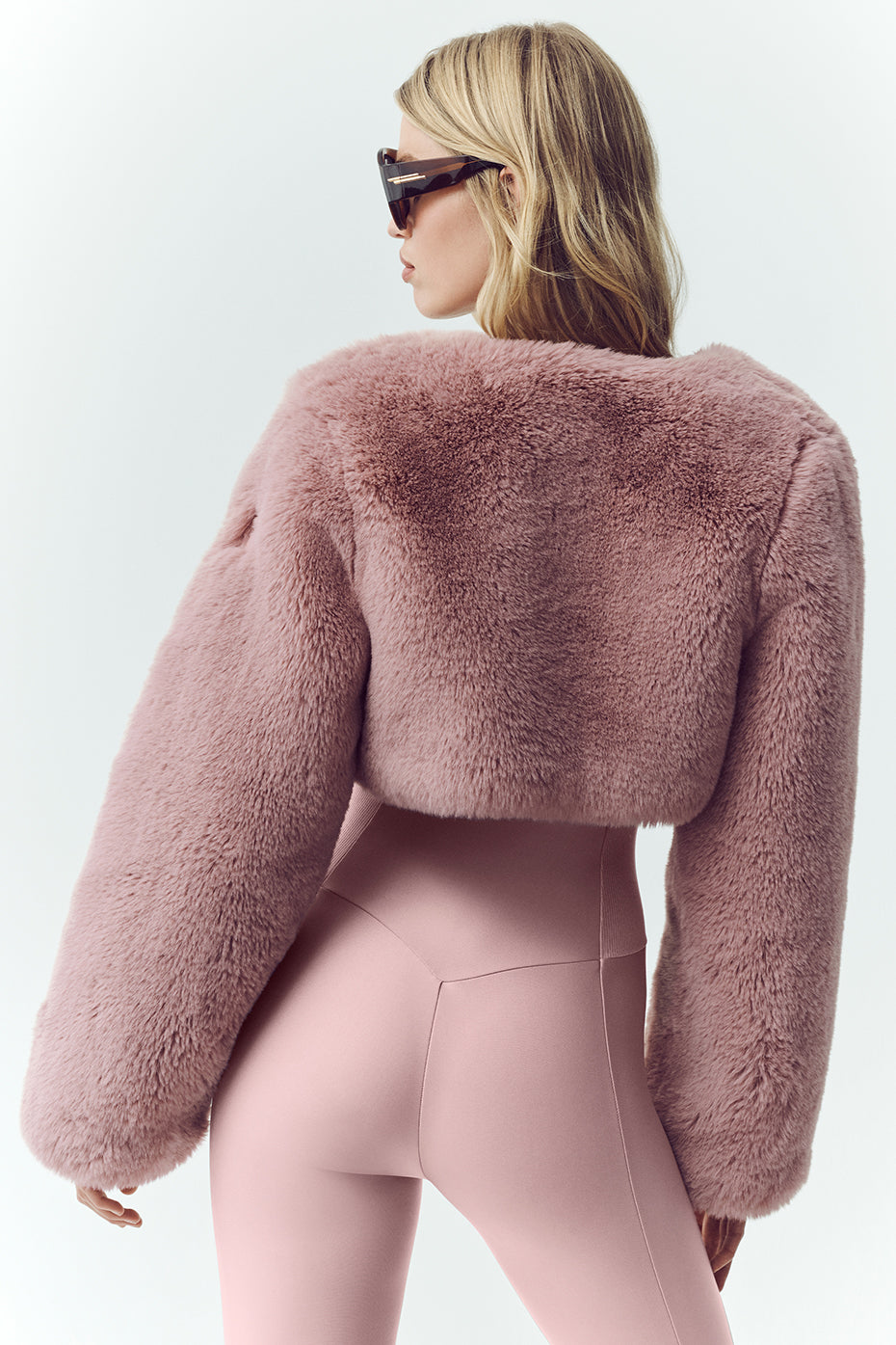 Alo Yoga Faux Fur Chic Cropped Jacket - Pink Champagne