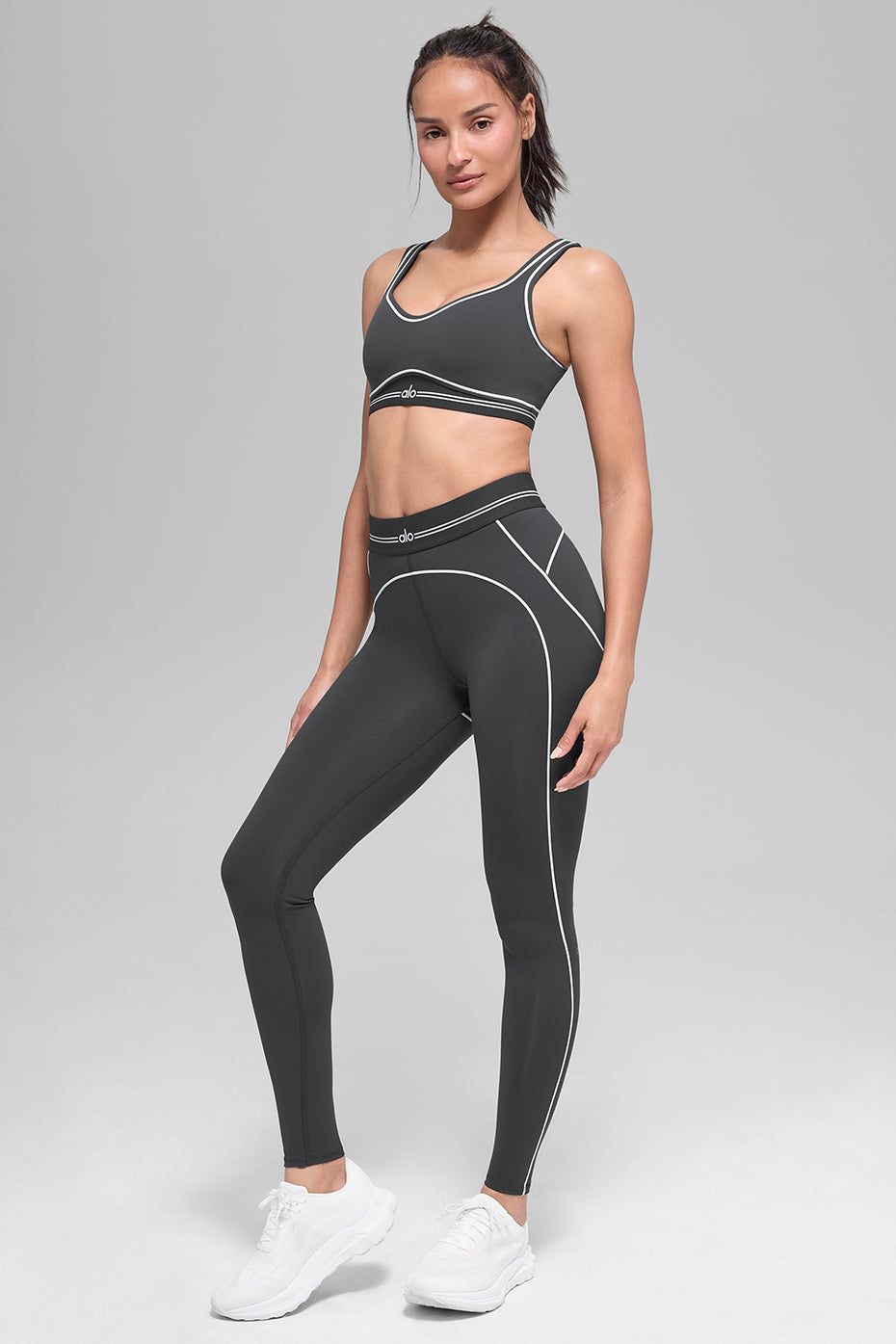 Alo Yoga Airbrush High-Waist Heart Throb Legging - Anthracite/White