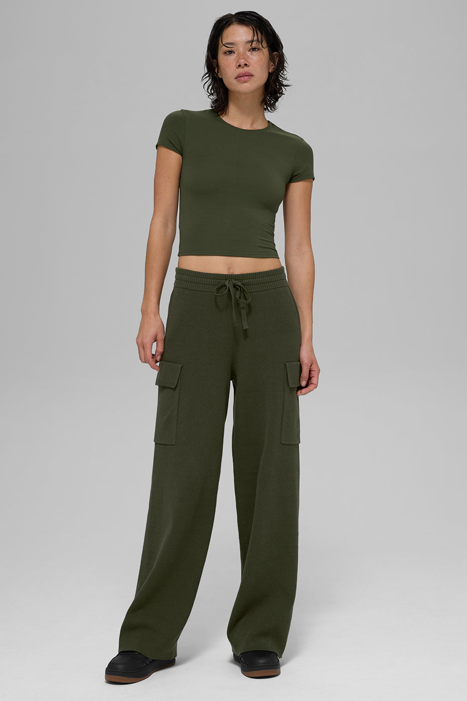 Alo Yoga Scholar Knit High-Waist Cargo Pant - Green Olive