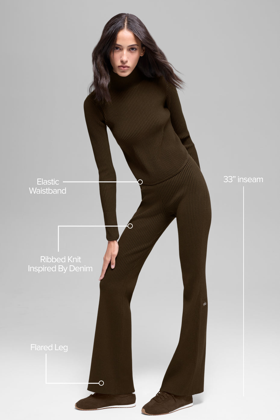 Alo Yoga Denim Knit High-Waist Flare Pant - Espresso/Black