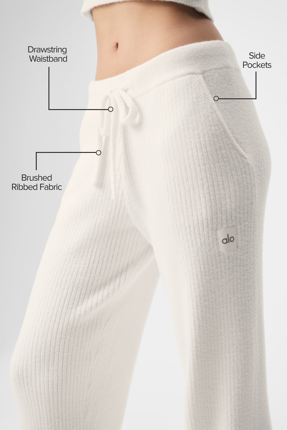 Alo Yoga Snuggle Up Sweater High-Waist Wide Leg Pant - Ivory