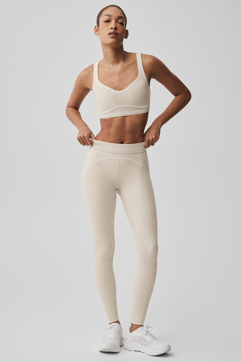 Alo Yoga Alosoft High-Waist Heart Throb Legging - Oatmeal Heather/White