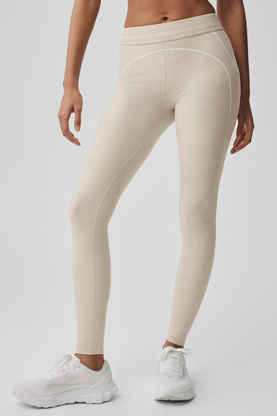 Alo Yoga Alosoft High-Waist Heart Throb Legging - Oatmeal Heather/White