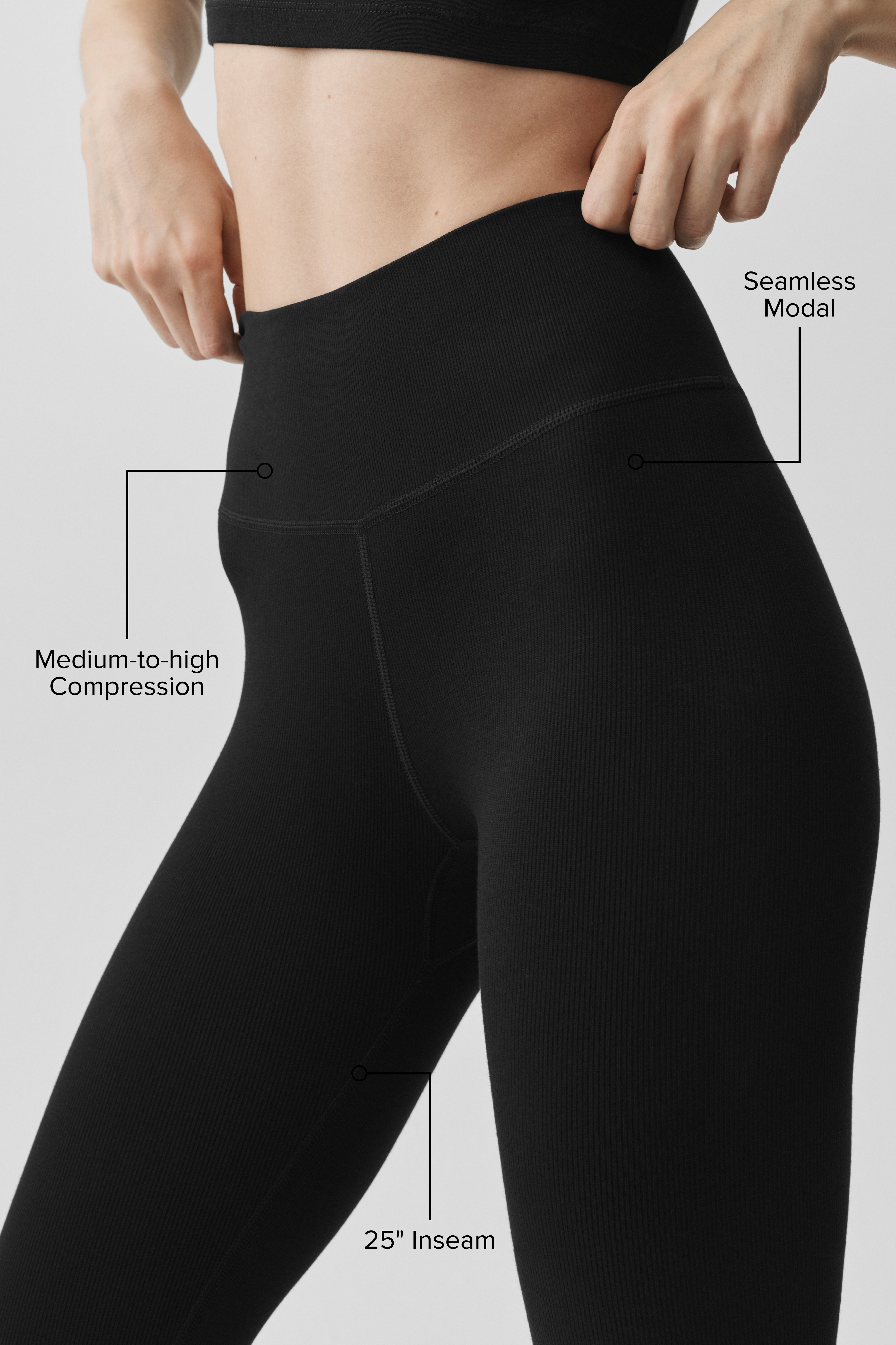 Alo Yoga Seamless Modal Ribbed High-Waist 7/8 Legging - Black