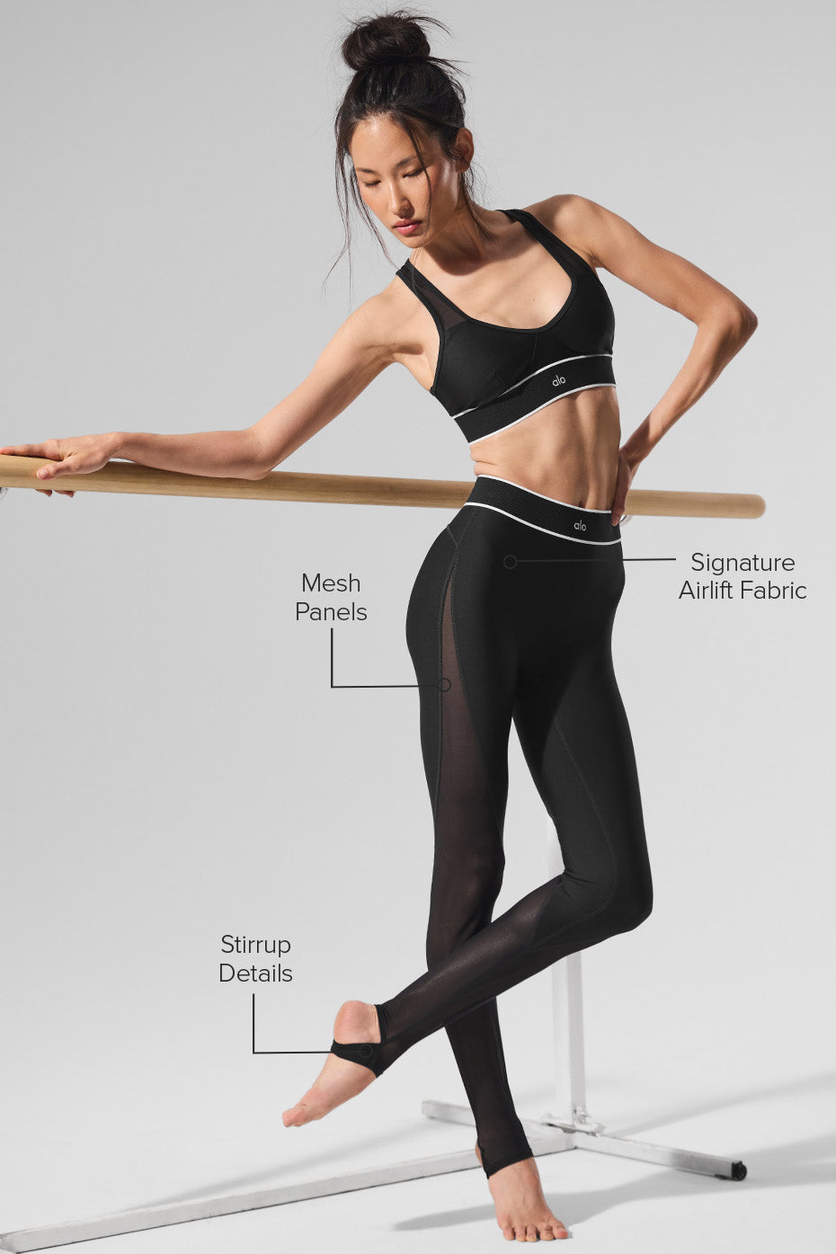 Alo Yoga Airlift Mesh High-Waist Darling Stirrup Legging - Black