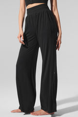 Alo Yoga Semi-Sheer Delicate Lounge Flare Pant (Regular) - Black