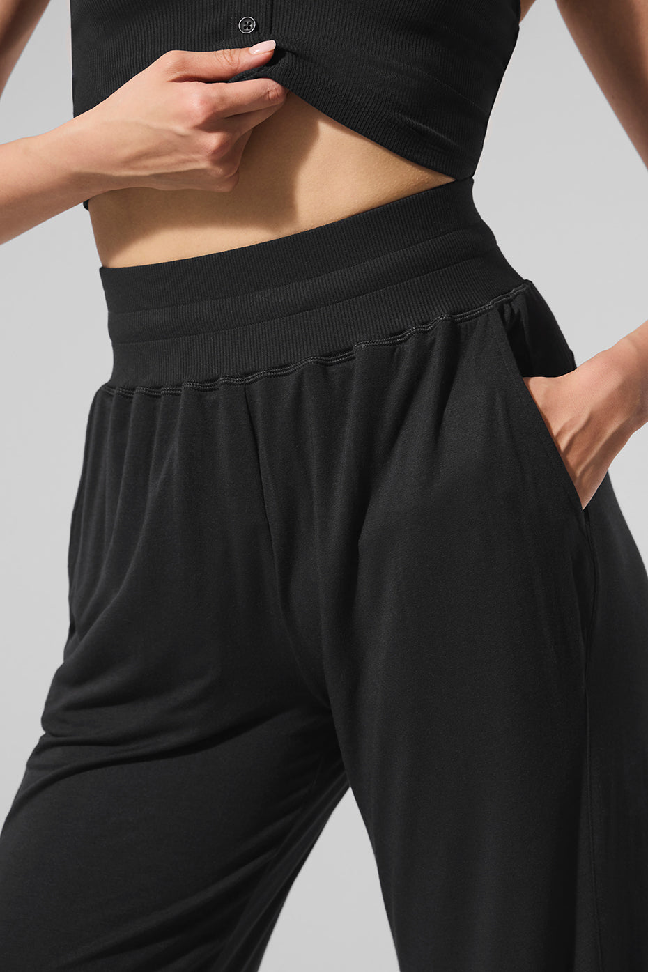 Alo Yoga Semi-Sheer Delicate Lounge Flare Pant (Regular) - Black