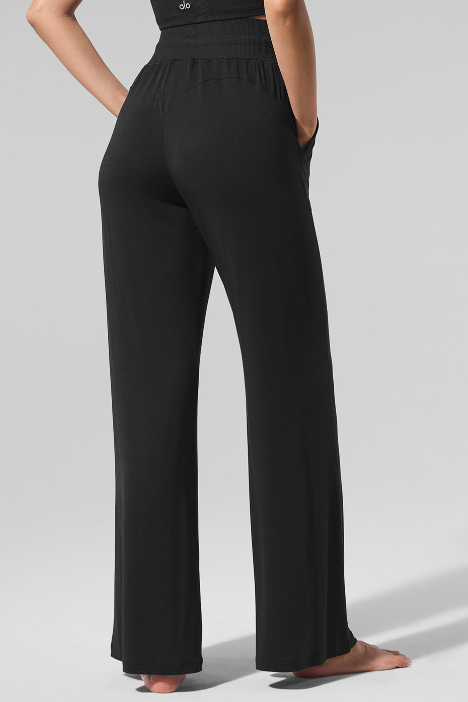 Alo Yoga Semi-Sheer Delicate Lounge Flare Pant (Regular) - Black