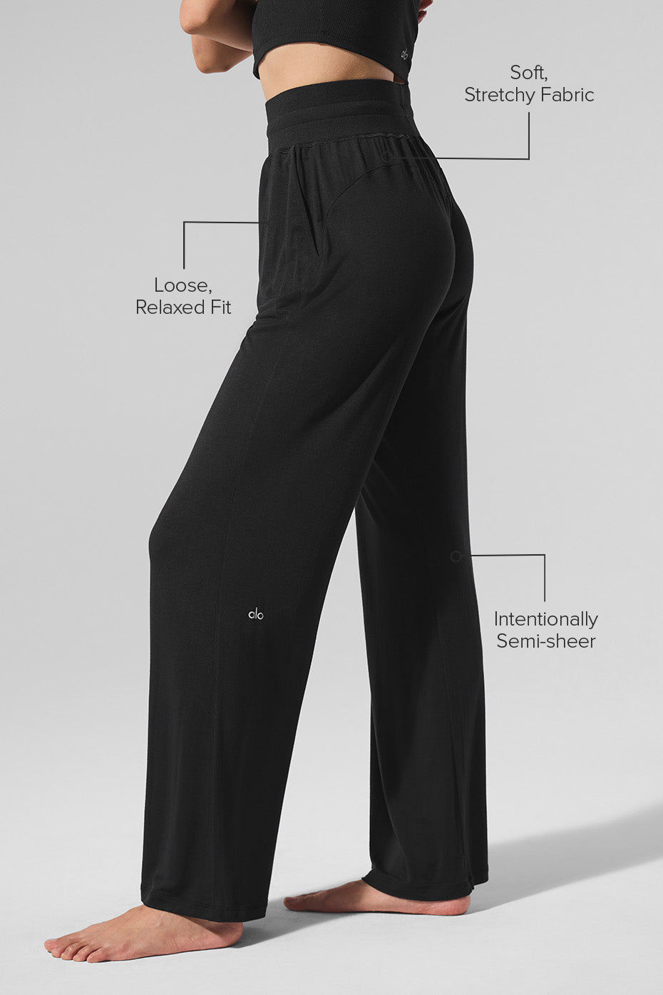 Alo Yoga Semi-Sheer Delicate Lounge Flare Pant (Regular) - Black
