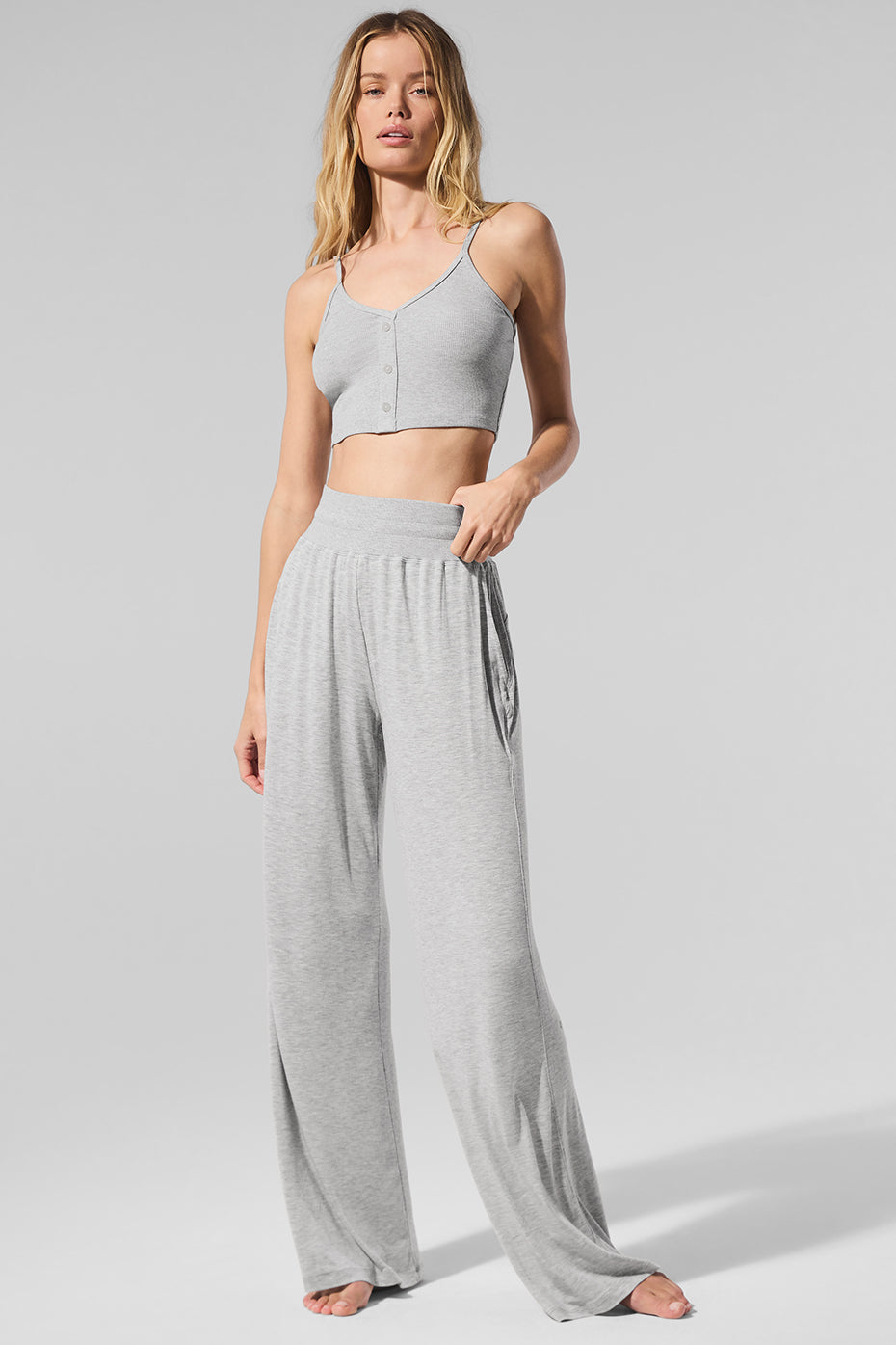 Alo Yoga Semi-Sheer Delicate Lounge Flare Pant (Regular) - Athletic Heather Grey