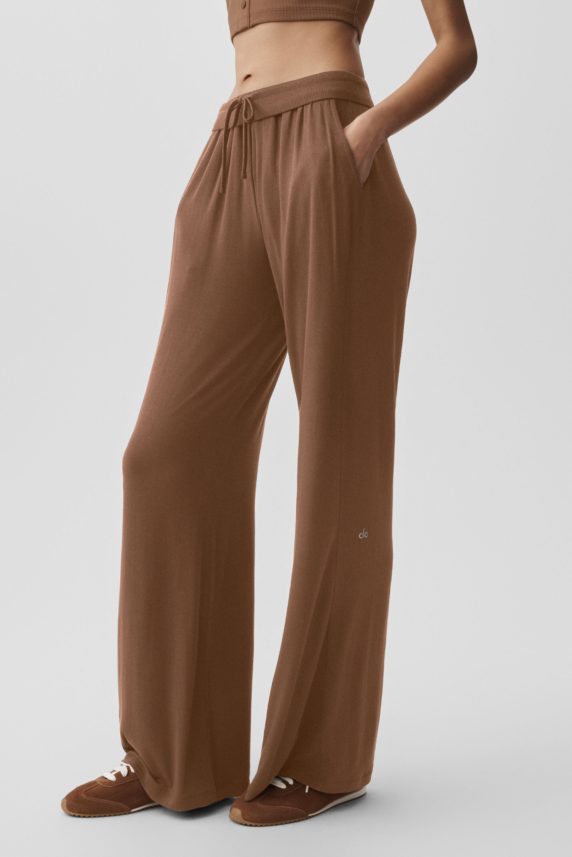 Alo Yoga Semi-Sheer Delicate Lounge Flare Pant (Regular) - Sun Kissed Brown
