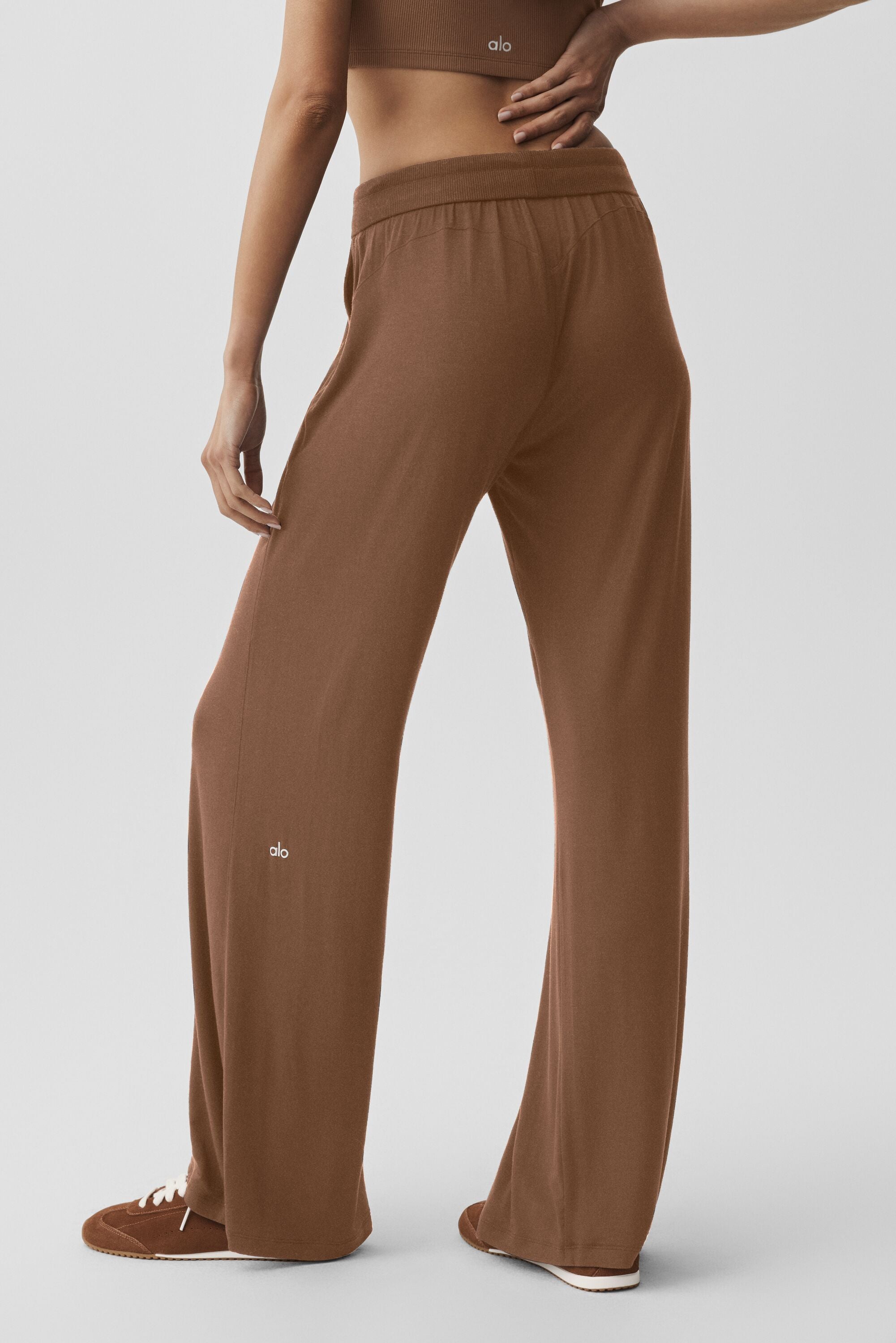 Alo Yoga Semi-Sheer Delicate Lounge Flare Pant (Regular) - Sun Kissed Brown