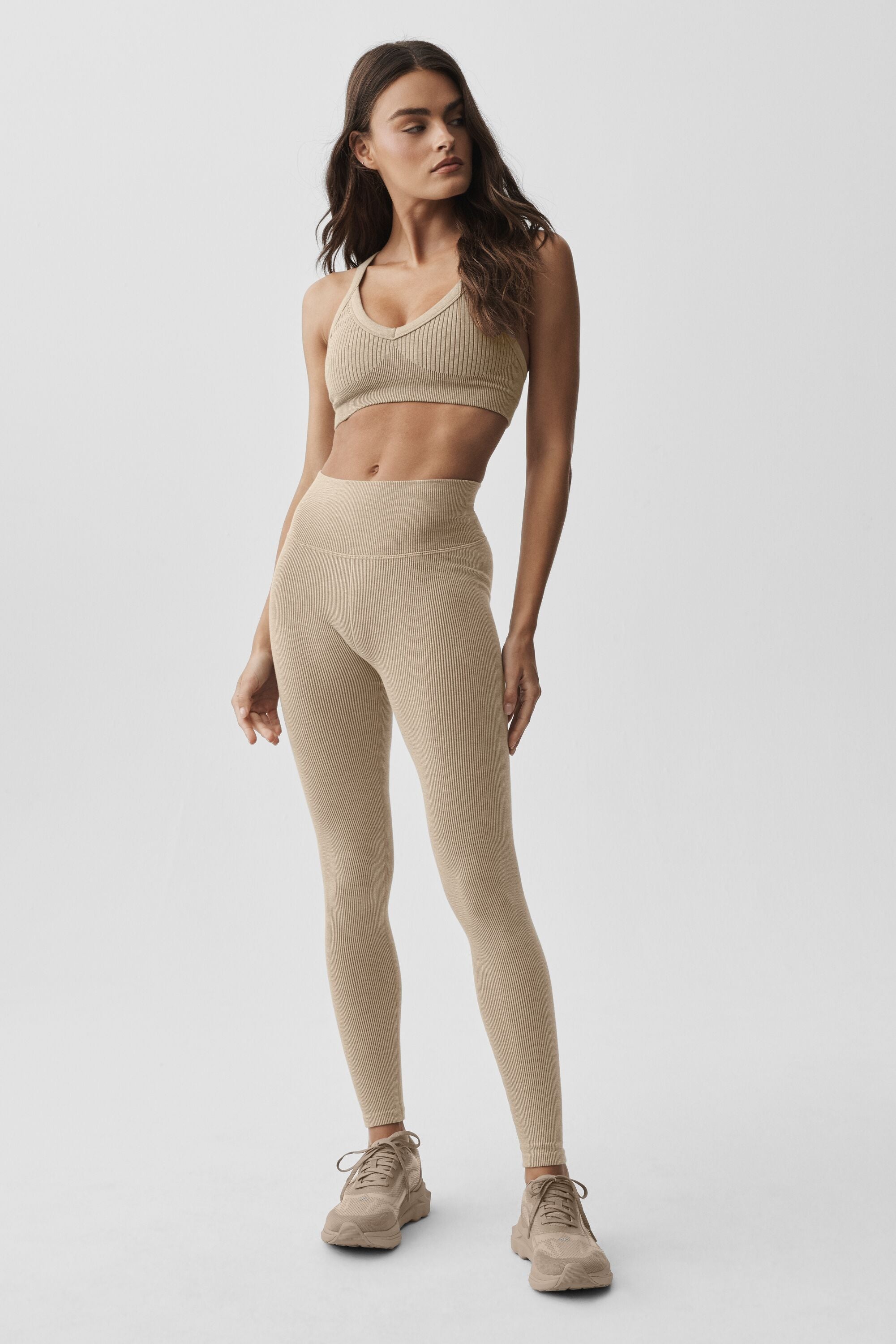 Alo Yoga Seamless High-Waist Two Tone Rib Legging - Gravel Heather