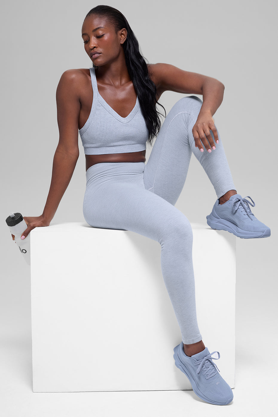 Alo Yoga Seamless High-Waist Two Tone Rib Legging - Winter Frost Heather