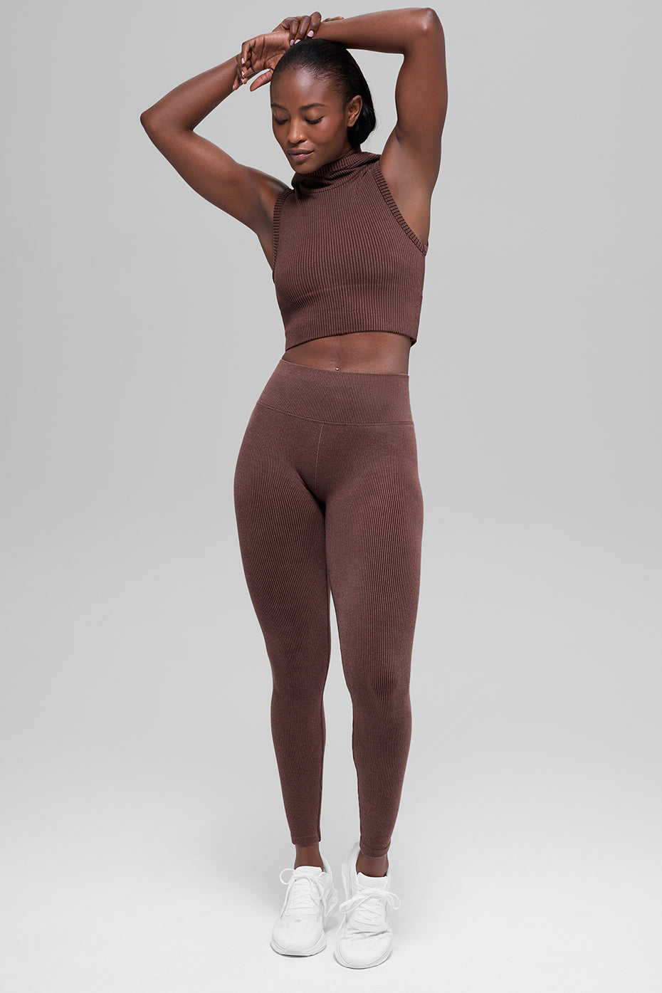 Alo Yoga Seamless High-Waist Two Tone Rib Legging - Brownstone Heather
