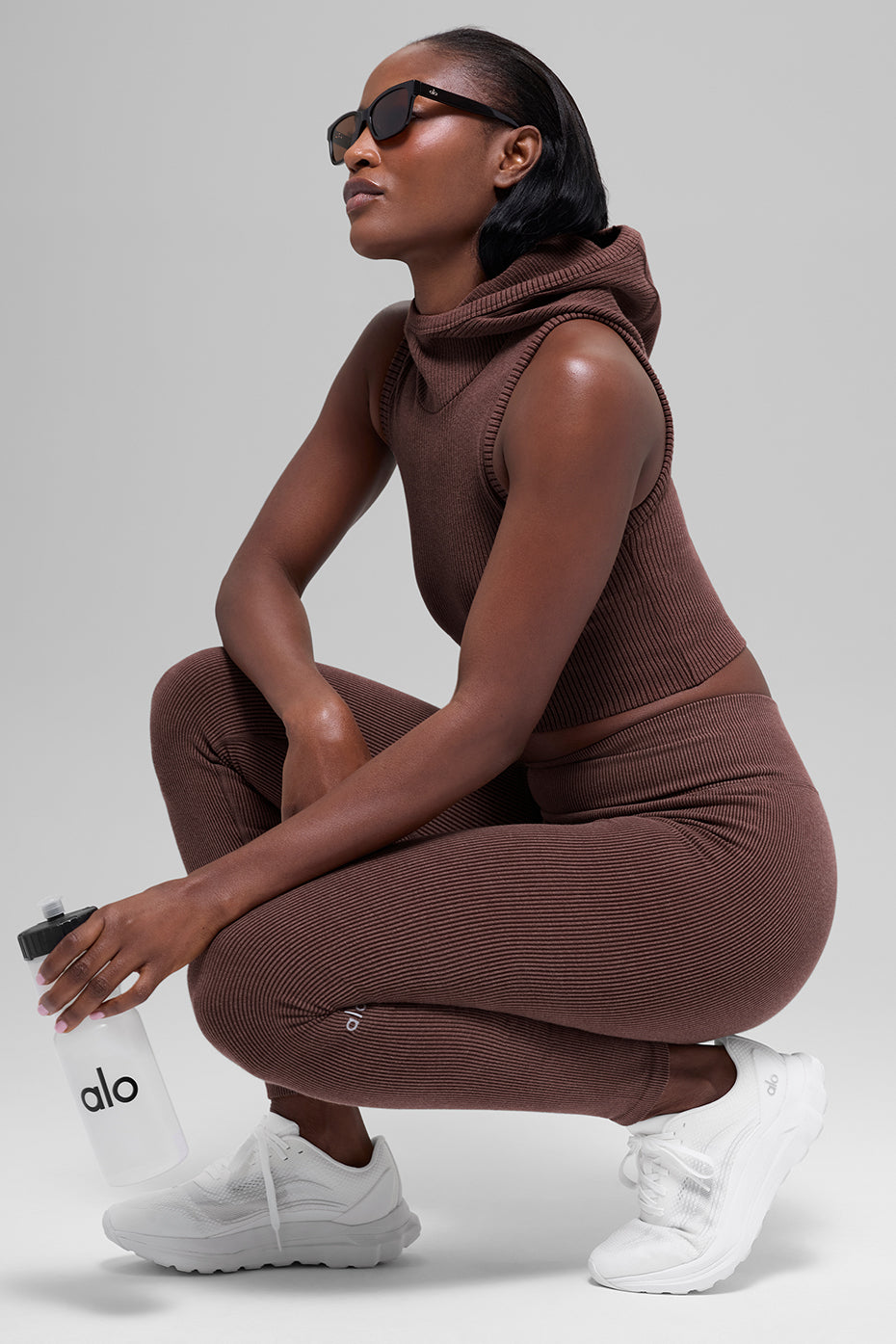 Alo Yoga Seamless High-Waist Two Tone Rib Legging - Brownstone Heather