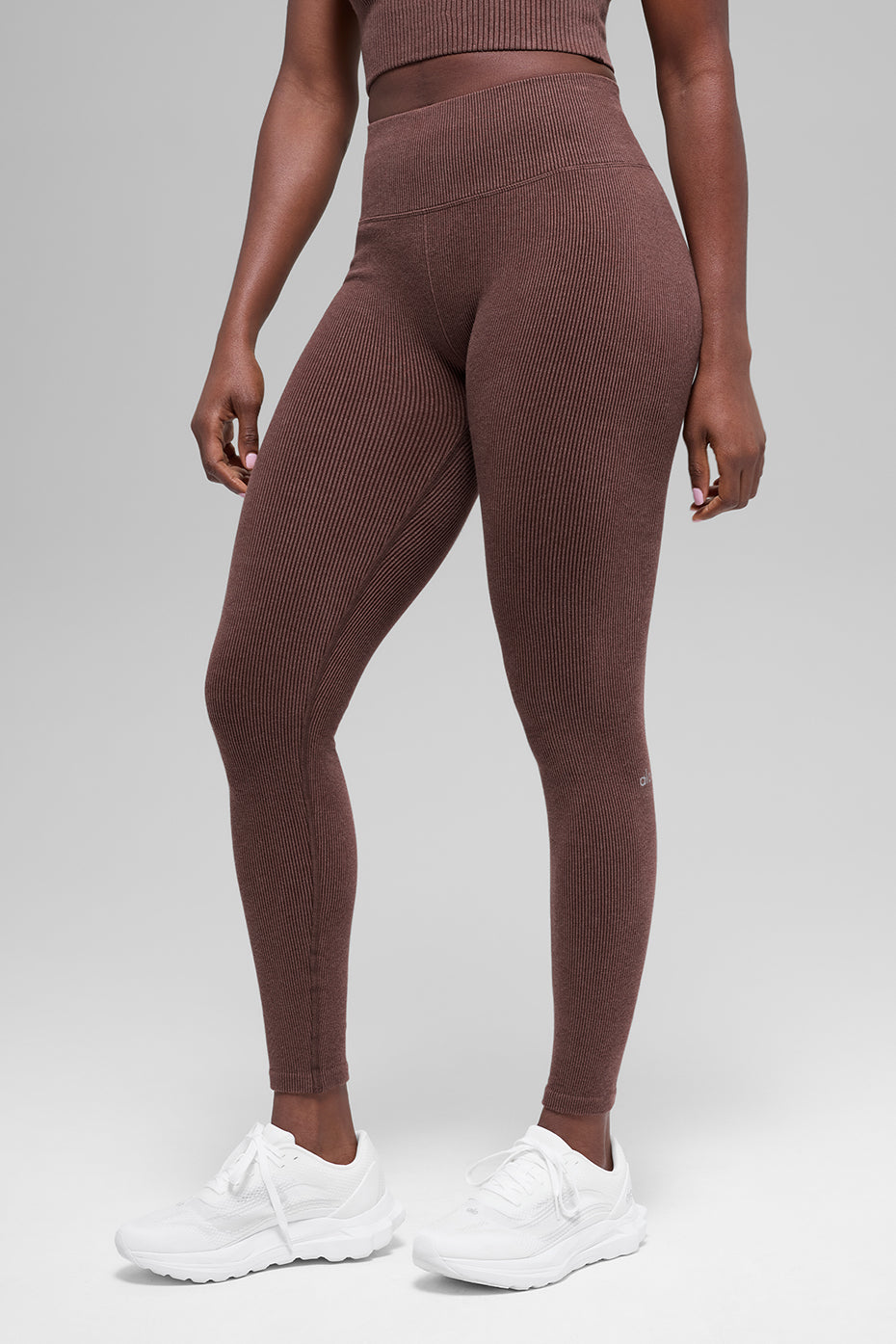 Alo Yoga Seamless High-Waist Two Tone Rib Legging - Brownstone Heather