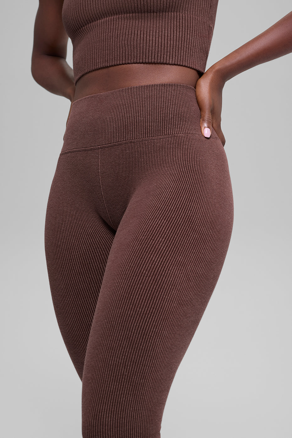 Alo Yoga Seamless High-Waist Two Tone Rib Legging - Brownstone Heather