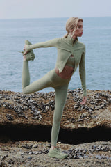 Alo Yoga Seamless High-Waist Two Tone Rib Legging - Dune Grass Heather