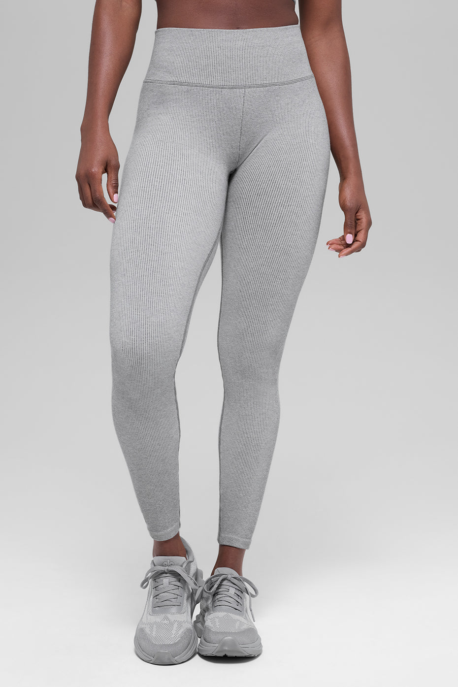 Alo Yoga Seamless High-Waist Two Tone Rib Legging - Light Misty Grey Heather