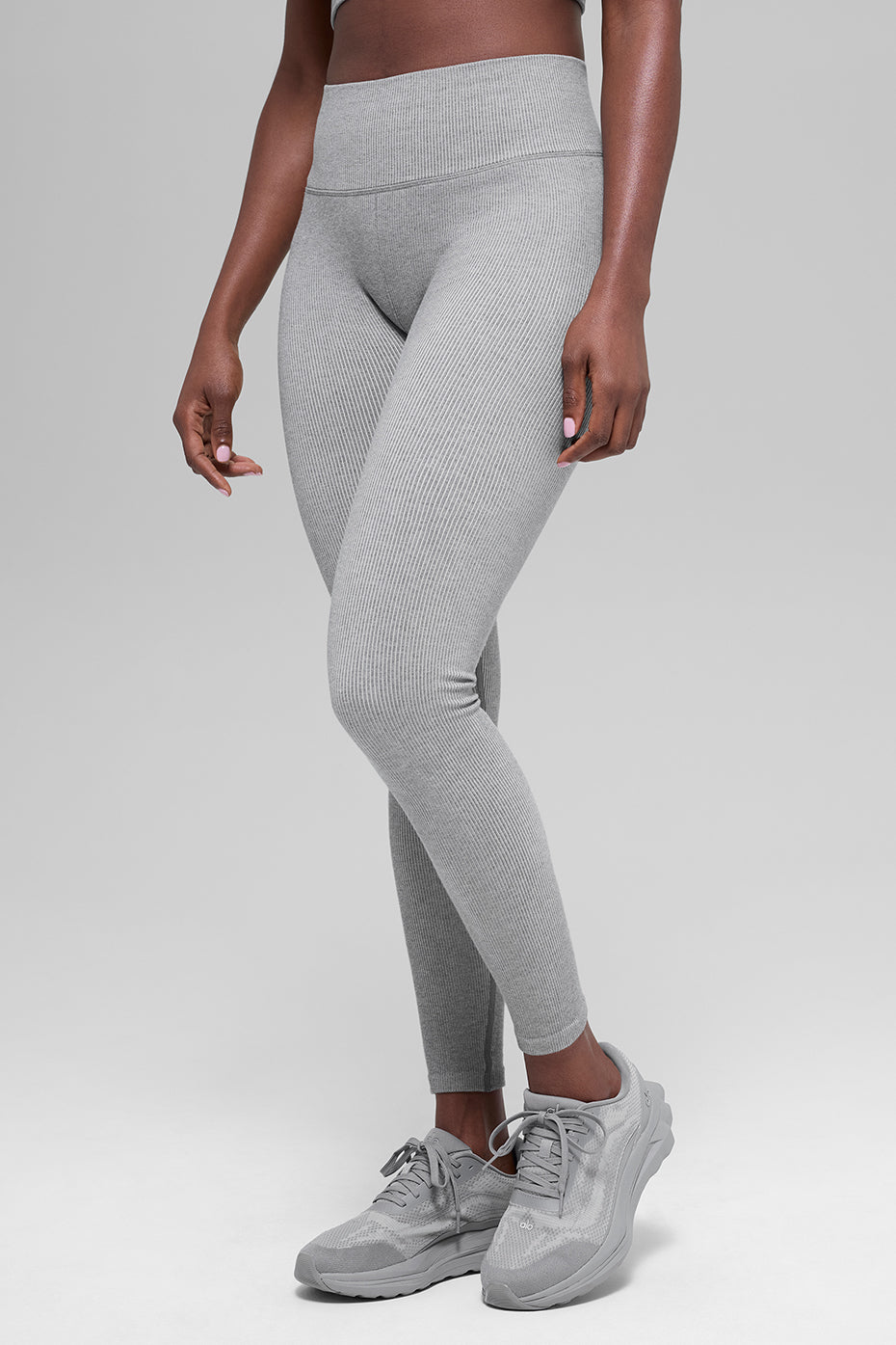 Alo Yoga Seamless High-Waist Two Tone Rib Legging - Light Misty Grey Heather