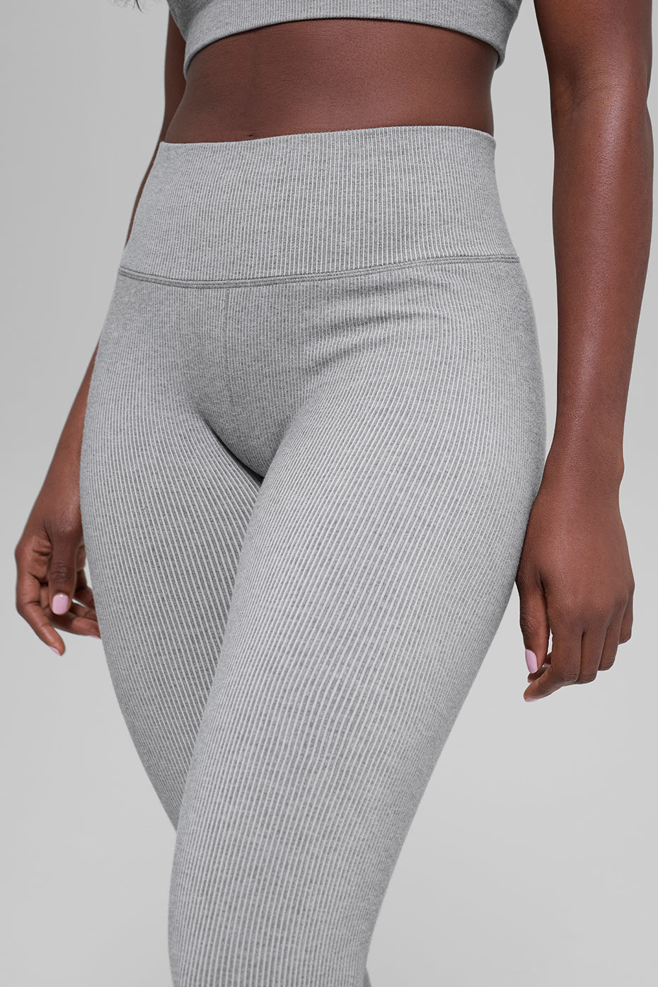 Alo Yoga Seamless High-Waist Two Tone Rib Legging - Light Misty Grey Heather